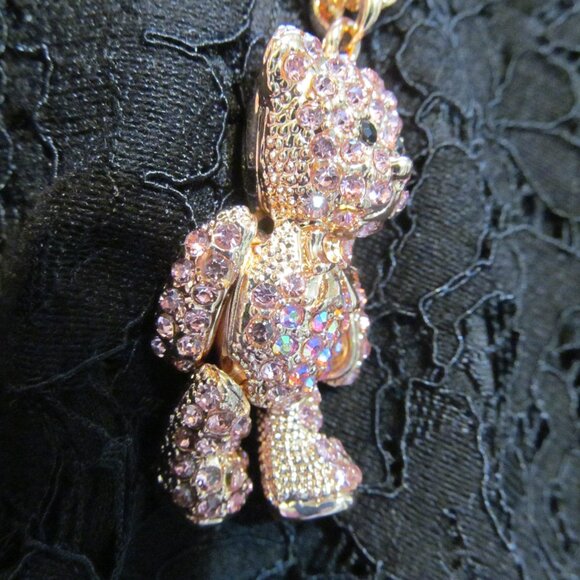 Off Park Collection Pink Crystal Rose Tone Teddy Bear Pendant w 18" Chain NEW - Picture 12 of 16